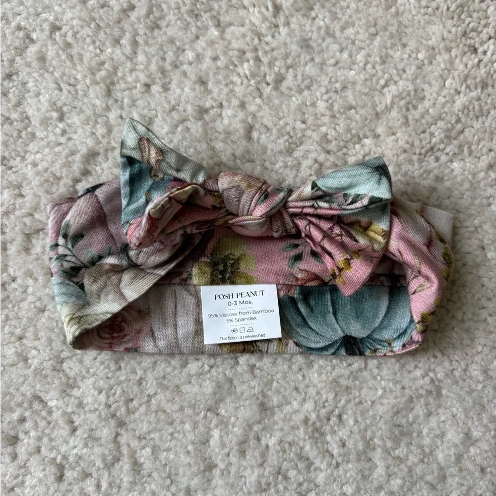 Posh Peanut Floral Pumpkin Pink and Green Headband Bow
